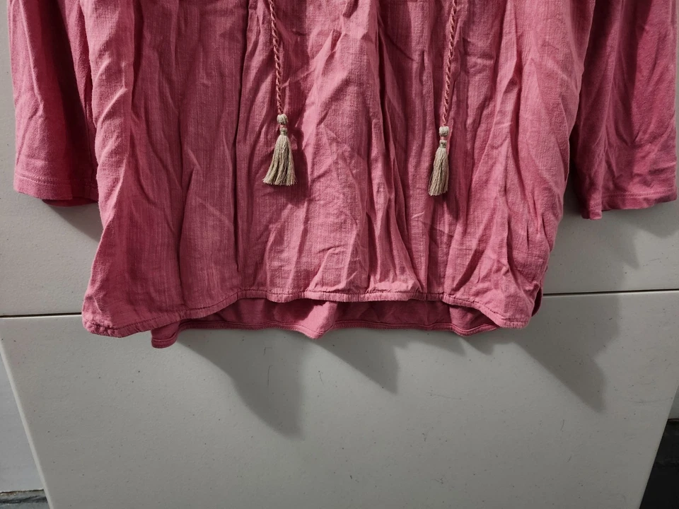 J Jill Top Womens S Petite Pink Oversize Tunic Long Sleeve Embroider Tassel Boho - Image 2 of 4