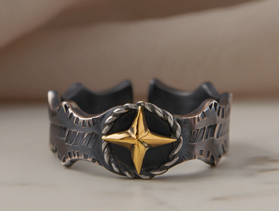 #ad North Star Adjustable Band Ring Oxidized Nautical Compass Jewelry $16.99