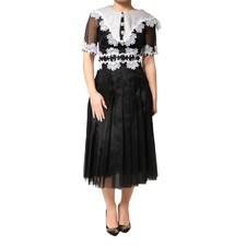 DOLCE & GABBANA Dress Black White Silk Macrame Lace Midi IT36/US2/XXS 4940usd