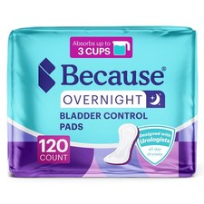 Because Overnight Incontinence Pads for 120 Count 6 Packs of 20 New Version