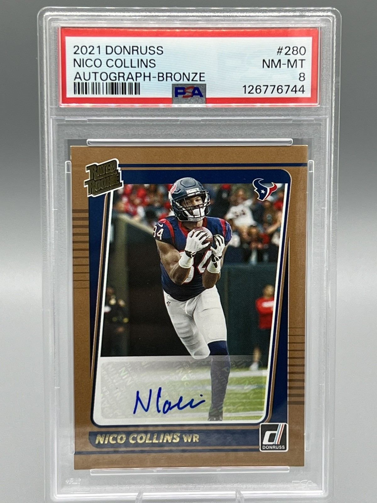 Nico Collins 2021 Donruss Bronze Auto #280 Rated Rookie RC PSA 8