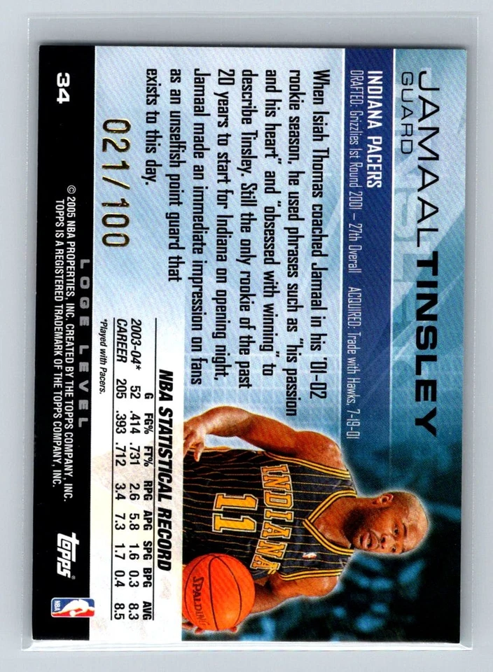 2004-05 Topps Luxury Box #34 Jamaal Tinsley Loge Level #/100 Indiana Pacers C31 - Image 2 of 2