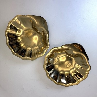 2 Vtg Sea Shell DIRILYTE Gold Nut Serving Dish Tray Bowl Salt Tea Spoon Rest