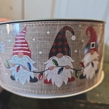 Kirkland Gnomes with Christmas Lights Wire Edged Ribbon 2.5" x 50 yd New Sealed