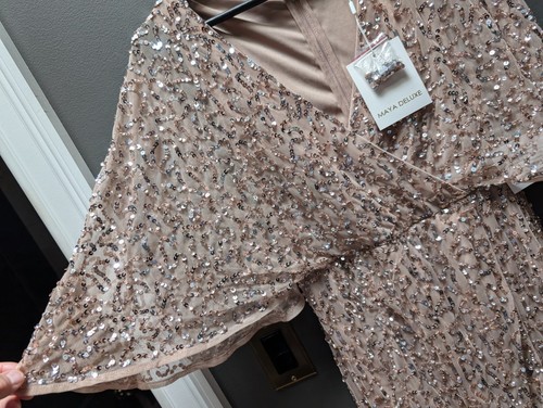 Maya Deluxe Women's Lined Sequin Dress w/ Slit - Size US 6 - NWT - Picture 4 of 20