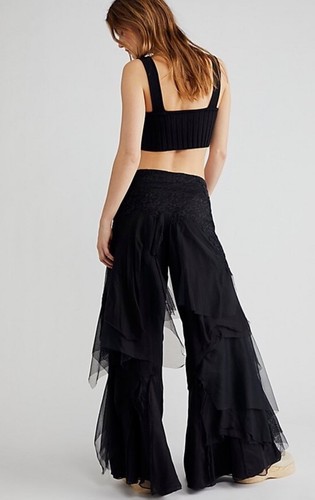 Free People Nigel Preston Fairy Chiffon Pants Lace Tiered Embroider Black L NWT - Picture 3 of 6