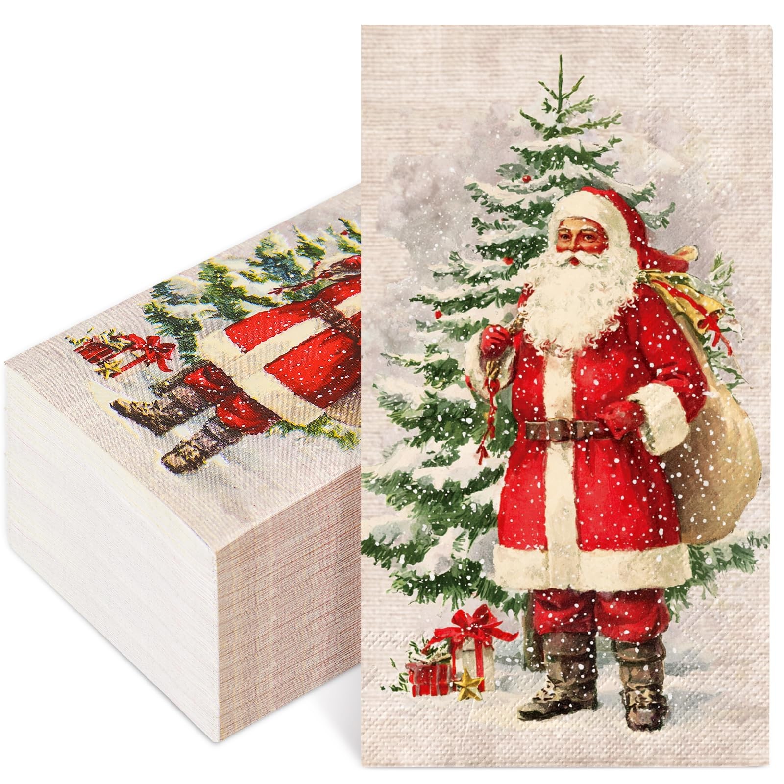 50Pcs Christmas Guest Napkins Vintage Winter Santa Xmas Tree Disposable Napkin D
