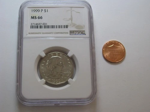 1999 Dollar Susan B Anthony GEM UNC Coin MS66 NGC plus 2022 Shield Cent GEM USA