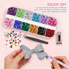 4000 PCS Sliver and Colorful Nail Gems, 4 Sizes Bedazzling Kit with Glue, Pen &