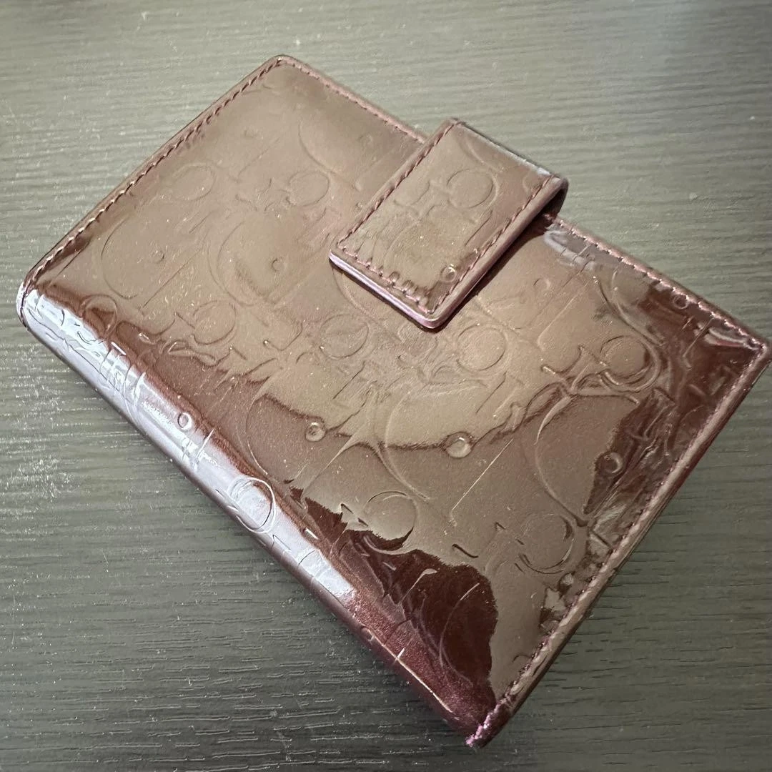 Portefeuille pliant Christian Dior Trotter émaillé cuir verni bordeaux occasion
