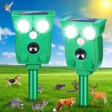 Solar Ultrasonic Animal Repeller Outdoor 2 Pack Dog Rabbit Squirrel Deer Repe...