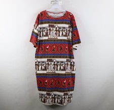 Vtg 90s Streetwear Womens One Size Egyptian Art Short Sleeve Cotton Dress USA