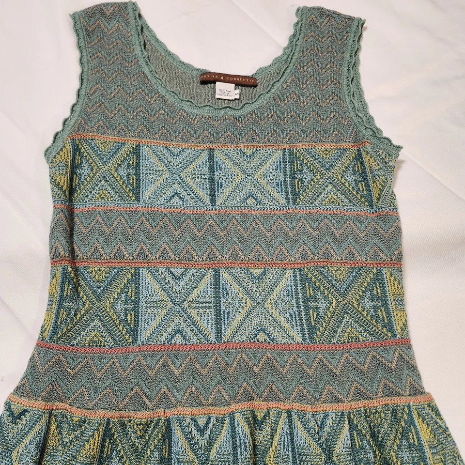 Peruvian Connection Dress Womens Small Green Aztec Print Knit Sleeveless Maxi - Image 4 of 4