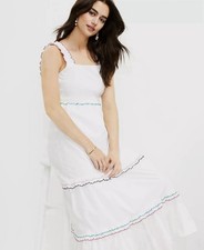 Loft Ann Taylor Tiered Maxi Dress XS White Cottage Rainbow Ruffle NWT