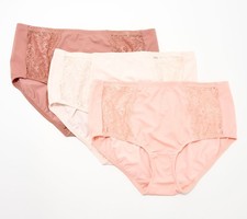 Breezies Set of 3 Soft Support Lace Brief Panties Tonal L New