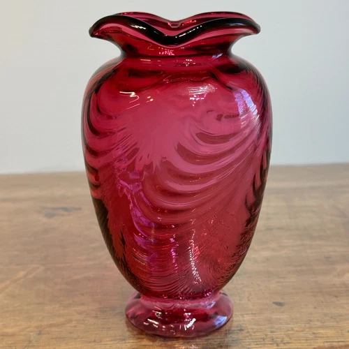 Vintage Fenton Art Glass 7” Cranberry Drape Vase