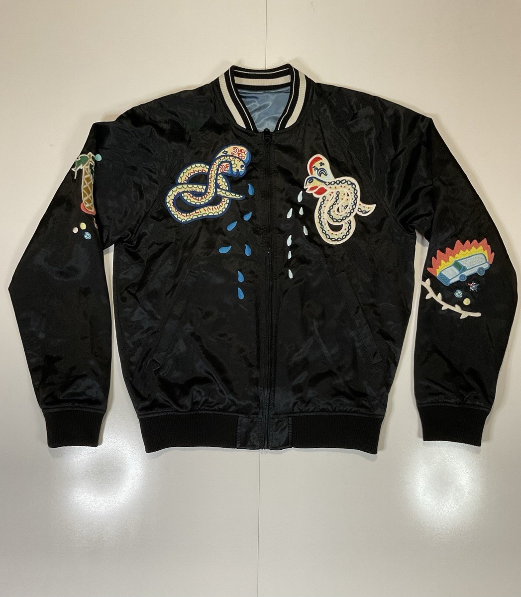 DIESEL Snake Embroidered Reversible Satin Bomber Jacket Medium