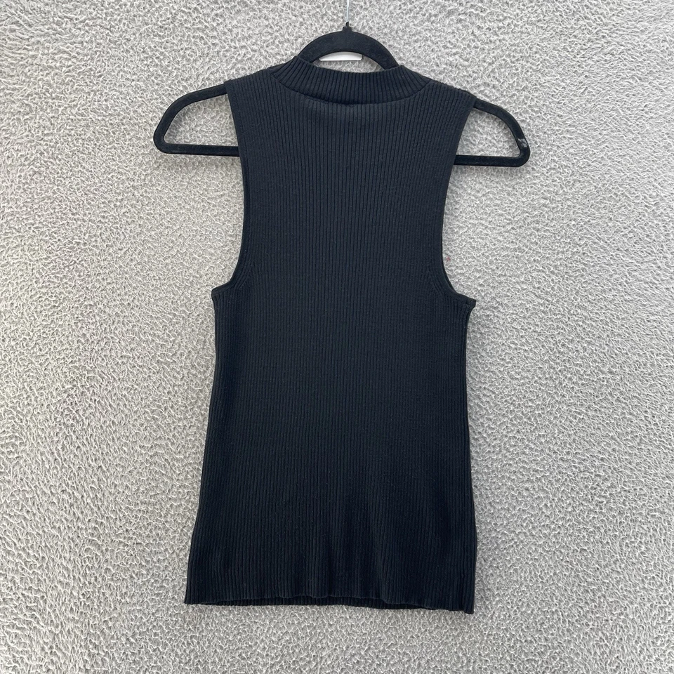 Top acanalado de lino Moth para mujer mediano negro cuello alto elástico cómodo Academia Goth Foto 2 de 4