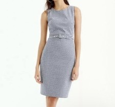 J.CREW Navy White Gingham Belted Sheath Sleeveless Cotton Dress Size 0