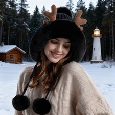 Women Winter Pom Pom Beanie Hat with Warm Fleece Lined Winter Warm Knit Hats