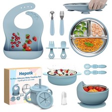 13 PCS Silicone Baby Feeding Set Suction Plates Bowls Forks Spoons 6 Months