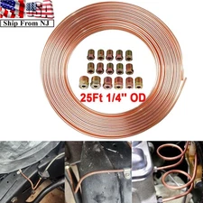  25FT Roll Coil 1/4"OD Copper Nickel Car Brake Fuel Line Tubing Kit w/16 Fitting