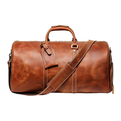 Vintage Herren Reisetasche aus echtem Leder   Großer Weekender mit Schuhfach & 