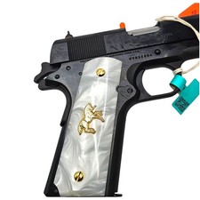 1911 Grips Full Size White Pearl 24K Gold Colt Horse Emblem  Screws Ambi Cut