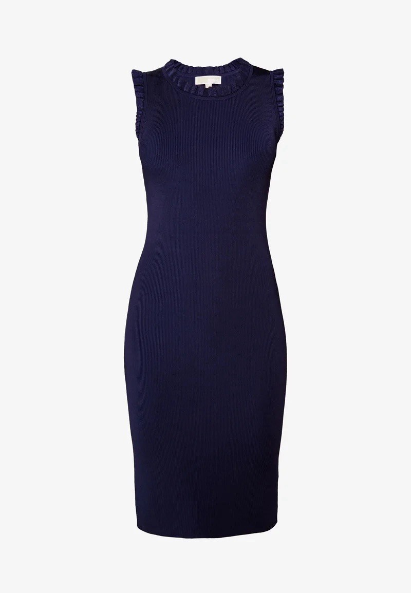 Michael Kors Navy Knit Ruffle Bodycon Midi Dress Sleeveless XS