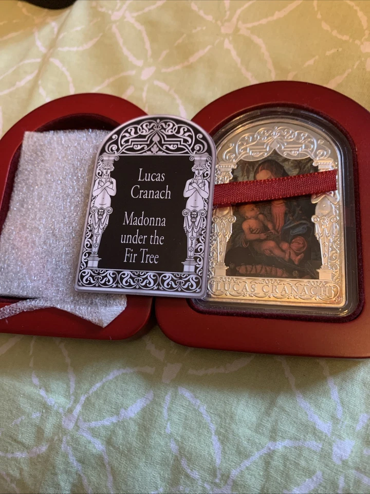 Lucas Cranach - 2013  15 Dinar, Madonna under the Fir Tree, 999 Silver, BOX, COA - Image 4 of 4