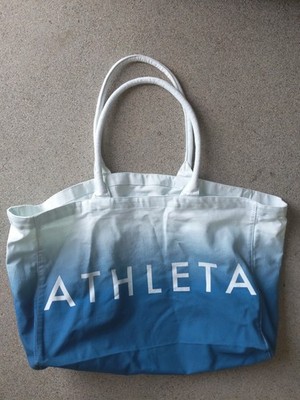 Athleta Beach Bag Gym Bag Tote Bag Blue Ombre White Canvas Shopping Bag NWT New