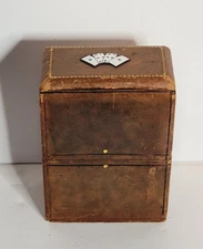 Vintage Italian Leather w/Enamel Cards Double Deck Playing Card Holder Case
