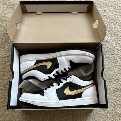 Jordan Air Jordan 1 Low Gold Swoosh Black White Gold Leather Sneaker 553558-172