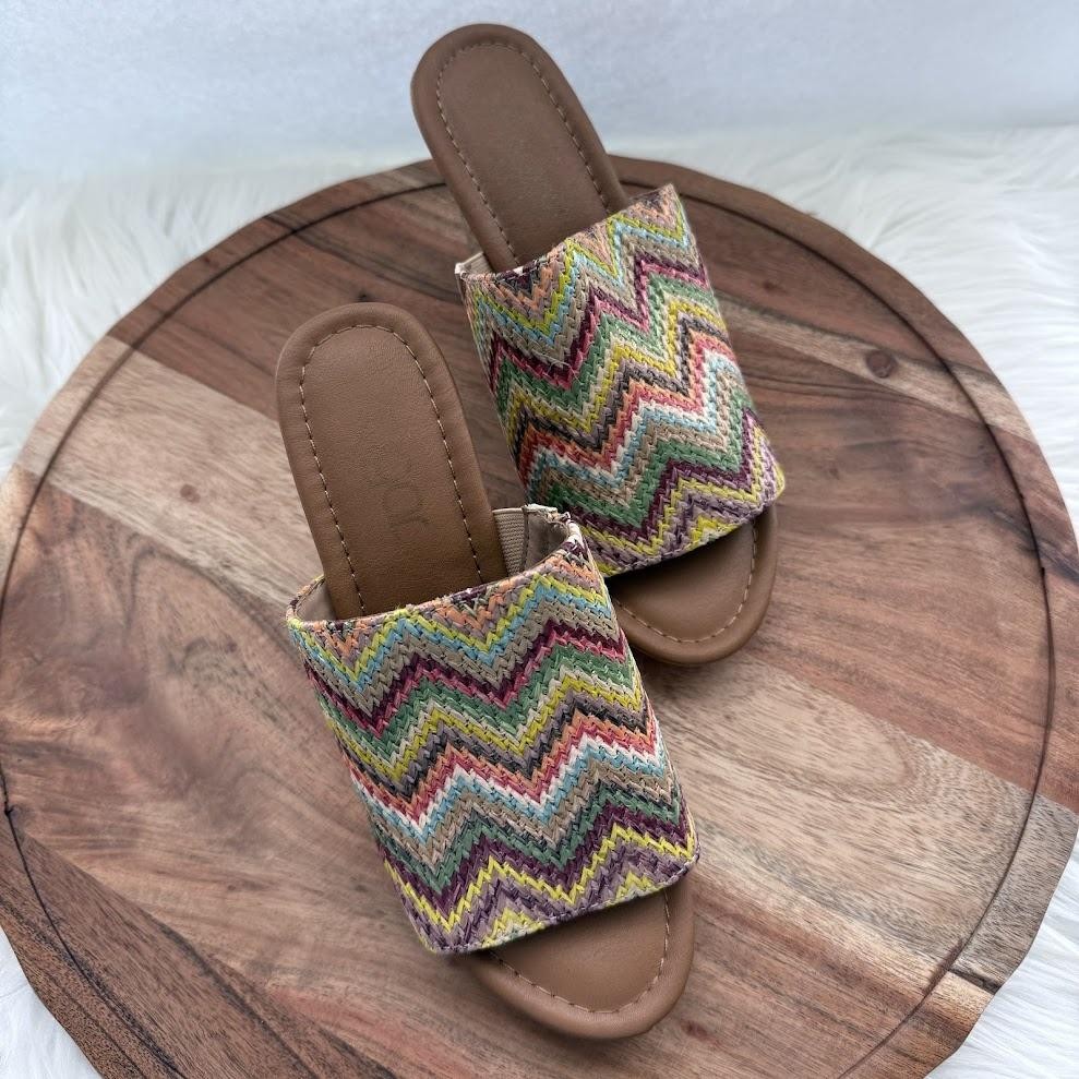 Sugar Haruki Wedge Shoes Womens Size 6M Multicolor Chevron Cork Platform Slide
