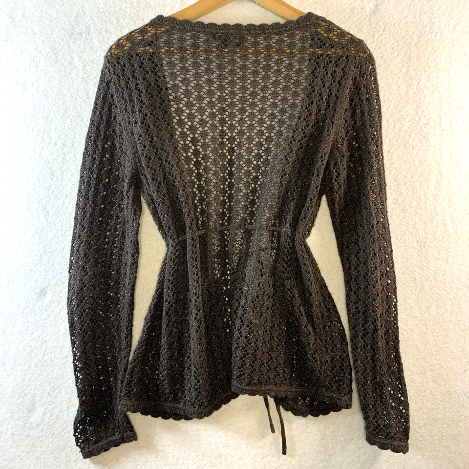 Cárdigan Suéter De Colección Para Mujer Tejido Abierto Crochet M Marrón Metálico Hada Grunge Boho Foto 4 de 4