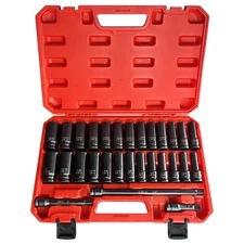 29pcs 1/2" Socket Set Drive Deep Impact Socket Set with SAE and Metric CR-V