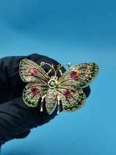 2.80Ct Round Cut Lab Created Ruby Red Butterfly Brooch 14K Yellow Gold Plated