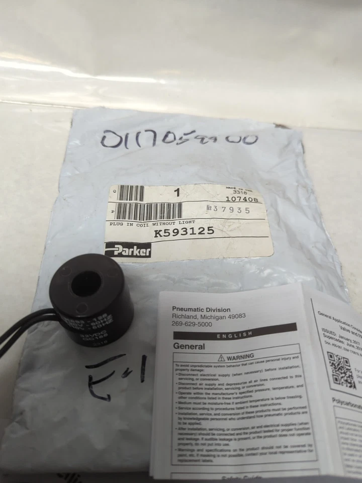 PARKER,K593125, BOBINA ENCHUFABLE SIN LUZ EXTERIOR NOS Foto 2 de 4