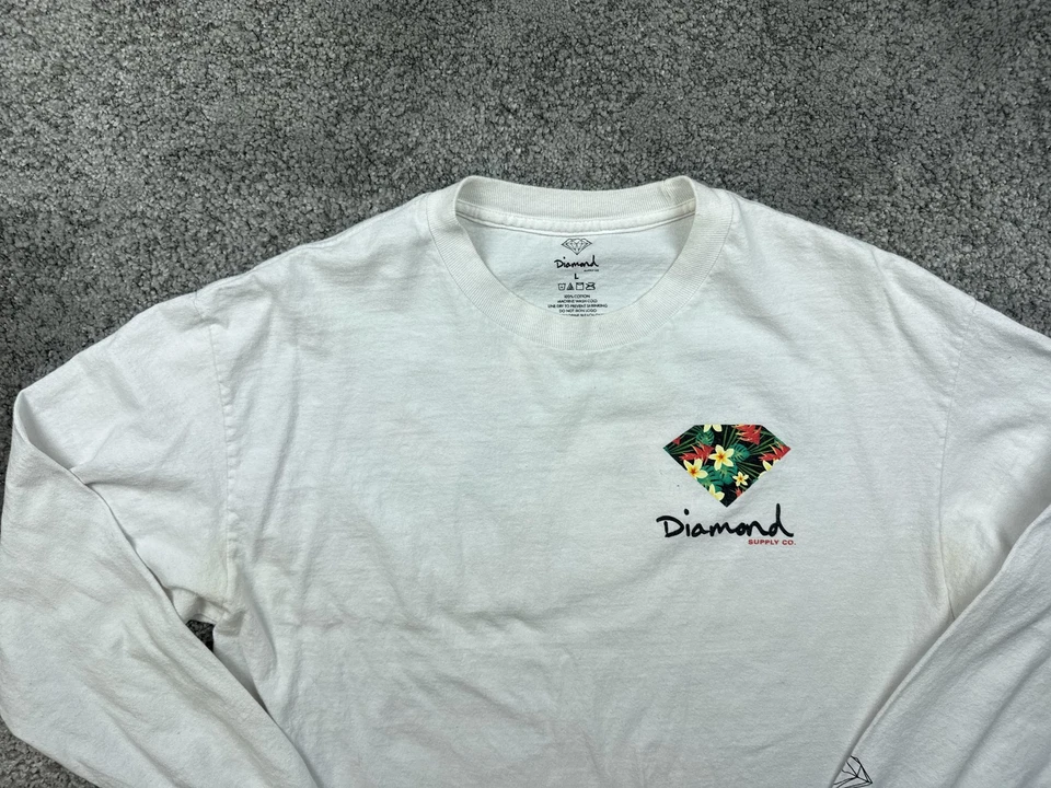 Camisa Diamond Supply Co Para Hombre Grande Blanca Manga Larga Floral Diamante Gráfico Espalda Foto 4 de 4