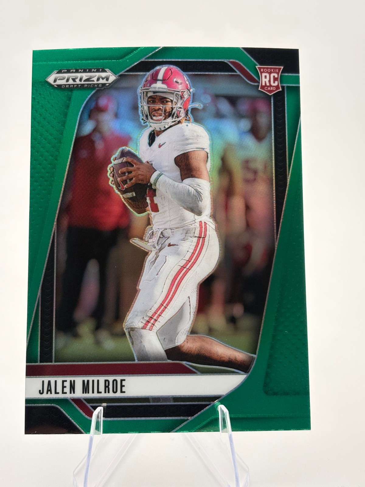 2025 Prizm Draft Picks Jalen Milroe #5 Green Prizm RC Seattle Seahawks