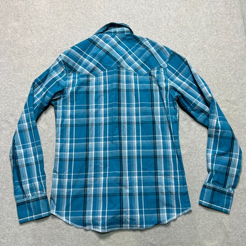 Vintage Wrangler Pearl Snap Shirt Mens Small Teal Plaid Western Cowboy Rodeo - Picture 3 of 9