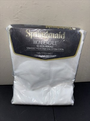 VTG 1970s WHITE Springmaid Wondercale New Old Stock Fitted Twin Sheet  39''x76''