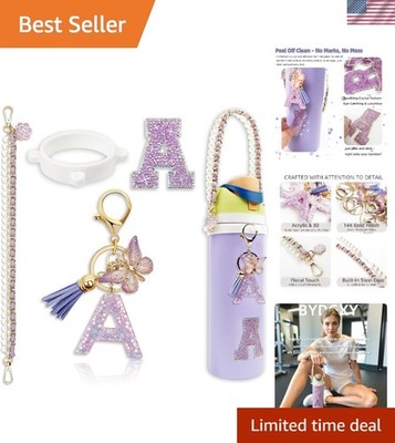 Customizable Letter Handle Strap and Keychain for Owala Bottles in Purple