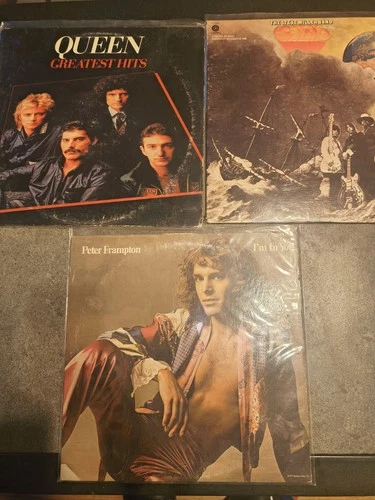 Vintage 70's Vinyl Record Trio!🔥Queen, Frampton,Steve Miller Band🔥VG+🔥🎸