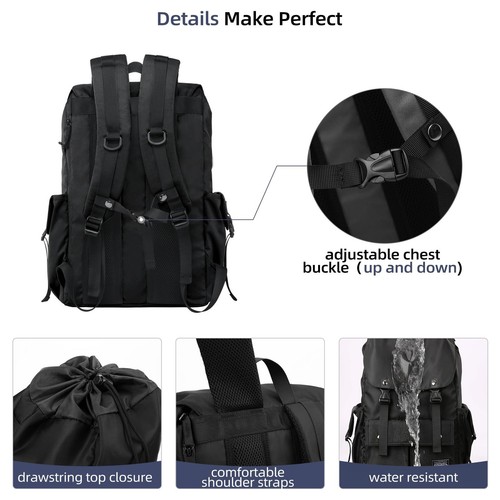 Black Backpack Men, 17.3 Inch Laptop Backpack for Men, Drawstring Anti-theft ... - Picture 4 of 6