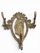 VTG Solid Cast Brass Art Nouveau Wall Mount Coat Hanger 17&rdquo;x13.5&rdquo; 9lbs