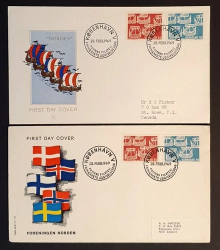 Denmark Stamps 1969 Viking Ships from Coin pair on 2 different first day covers