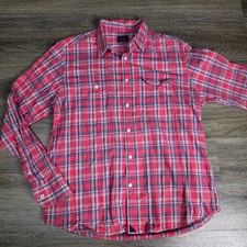 UNTUCKit Mens Large Red Blue Plaid Long Sleeve Cotton Button Down Shirt Pockets