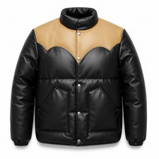 Mens & Womens Black Leather Puffer Jacket | C...