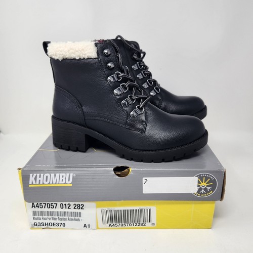 New Khombu Womens Langley Ankle Boots Faux Fur/Leather Black Waterproof Size 7 - Picture 2 of 4